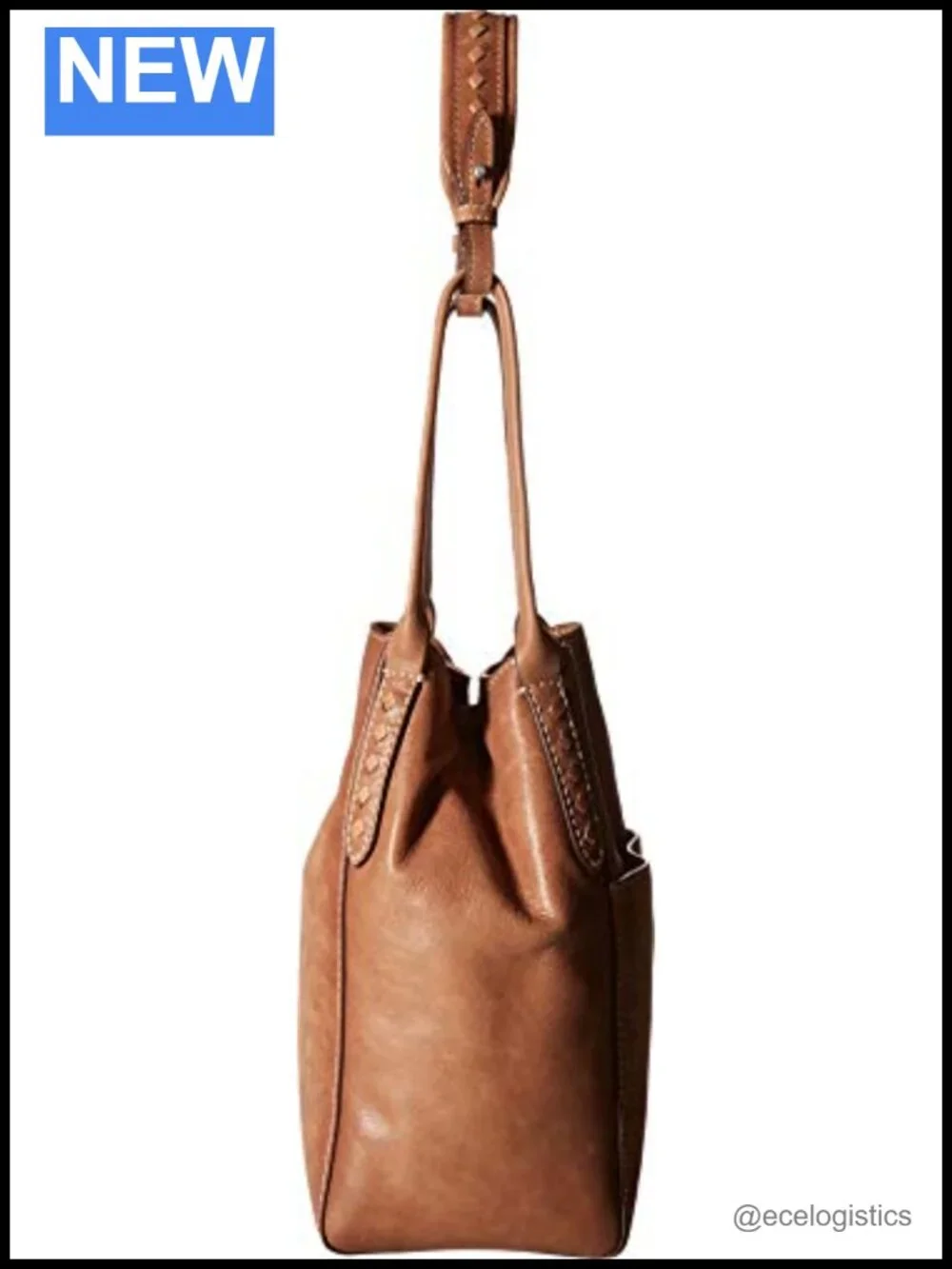 Genuine Leather Hobo Bag with Magnetic Closure - Tan